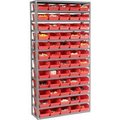 Global Equipment Steel Shelving with 60 4"H Plastic Shelf Bins Red, 36x12x72-13 Shelves 603440RD